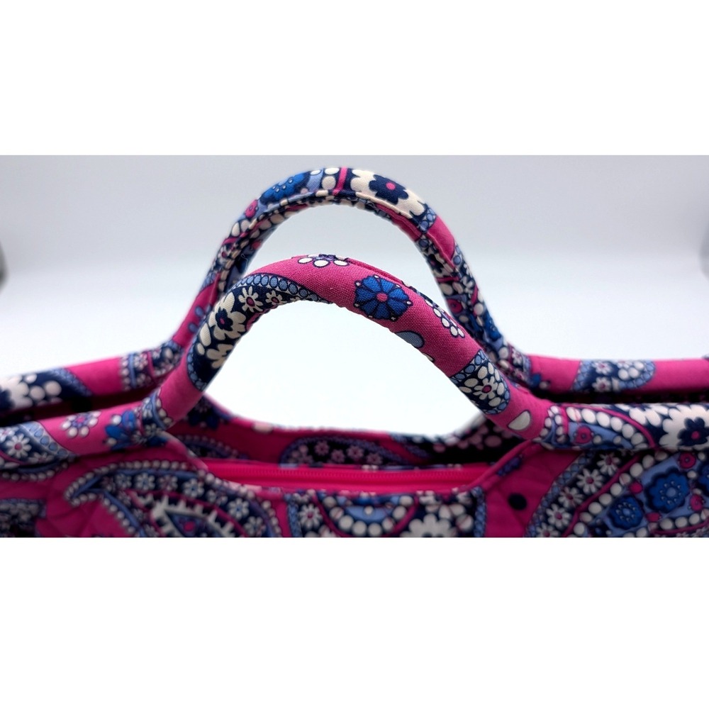 Vera Bradley Pink Blue Paisley Quilted Cotton Small Zip Top Tote Handbag Bag - Picture 3 of 8
